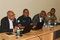 The Joint Chief of Staff Brig Gen PSC Dr. Osman Mohamed Abbas (left) delivers a presentation during the day's briefings. On his right are the Head of Police Component Col Ali Mohamed Robleh, the Head of Civilian Component Mr. Kedir Ali and the Military Chief of Staff Col Abdallah Rafick.